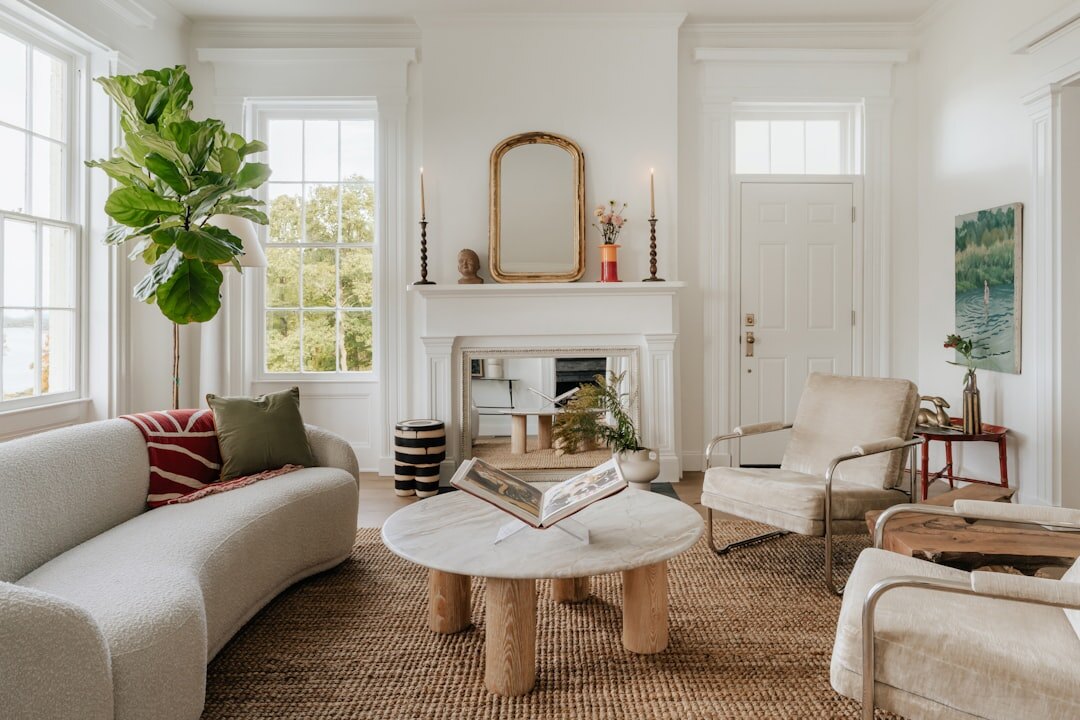 Curated vintage furniture and decorative objects styled in a room